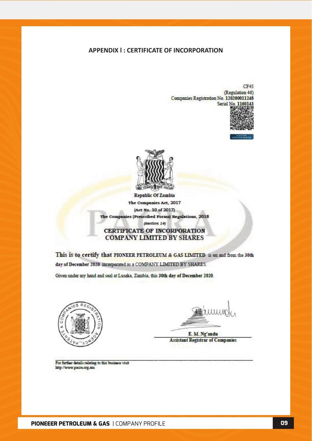PACRA Certificate of Incorporation
